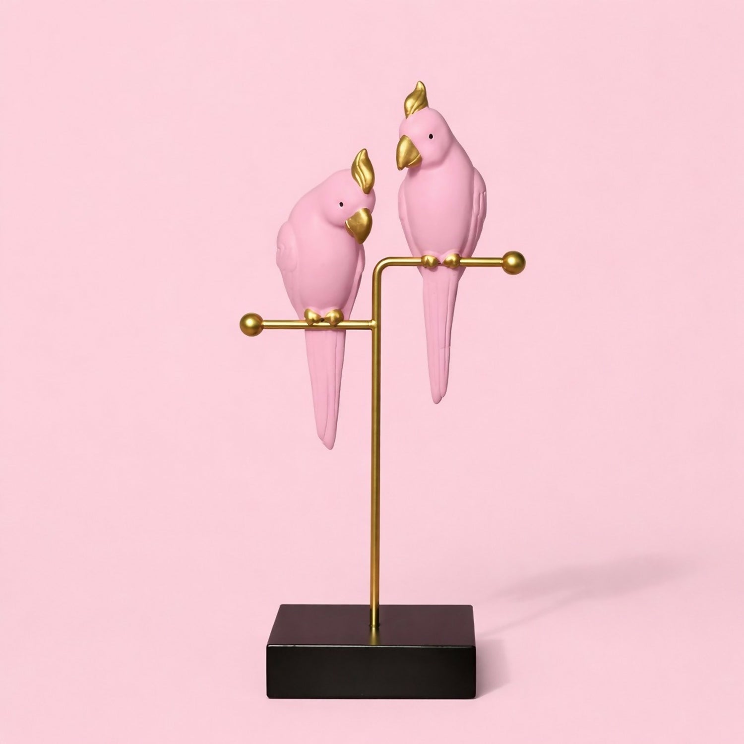 Pink Love Birds Decorative poly-resin Showpiece with Gold Stand for Home Décor