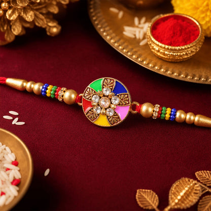 Multicolor Designer Rakhi Floral Embellished Beaded Thread (5pcs)