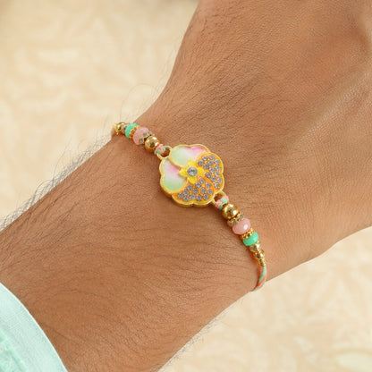 Rakhi for Brother Golden Floral Meenakari with Crystal Beads (5pcs)