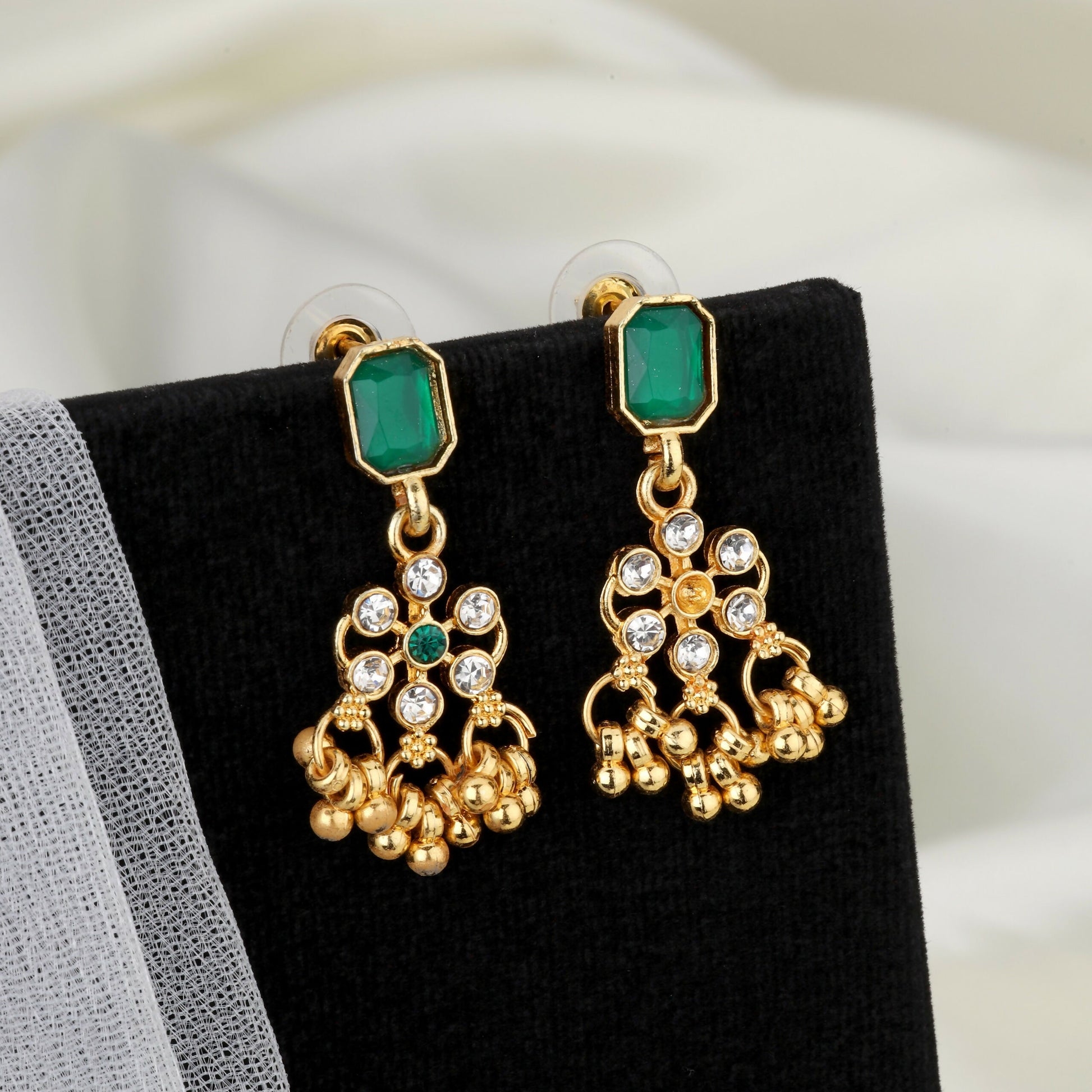 Traditional Gold-Plated Green Enamel Lotus Choker with Pearl Drops