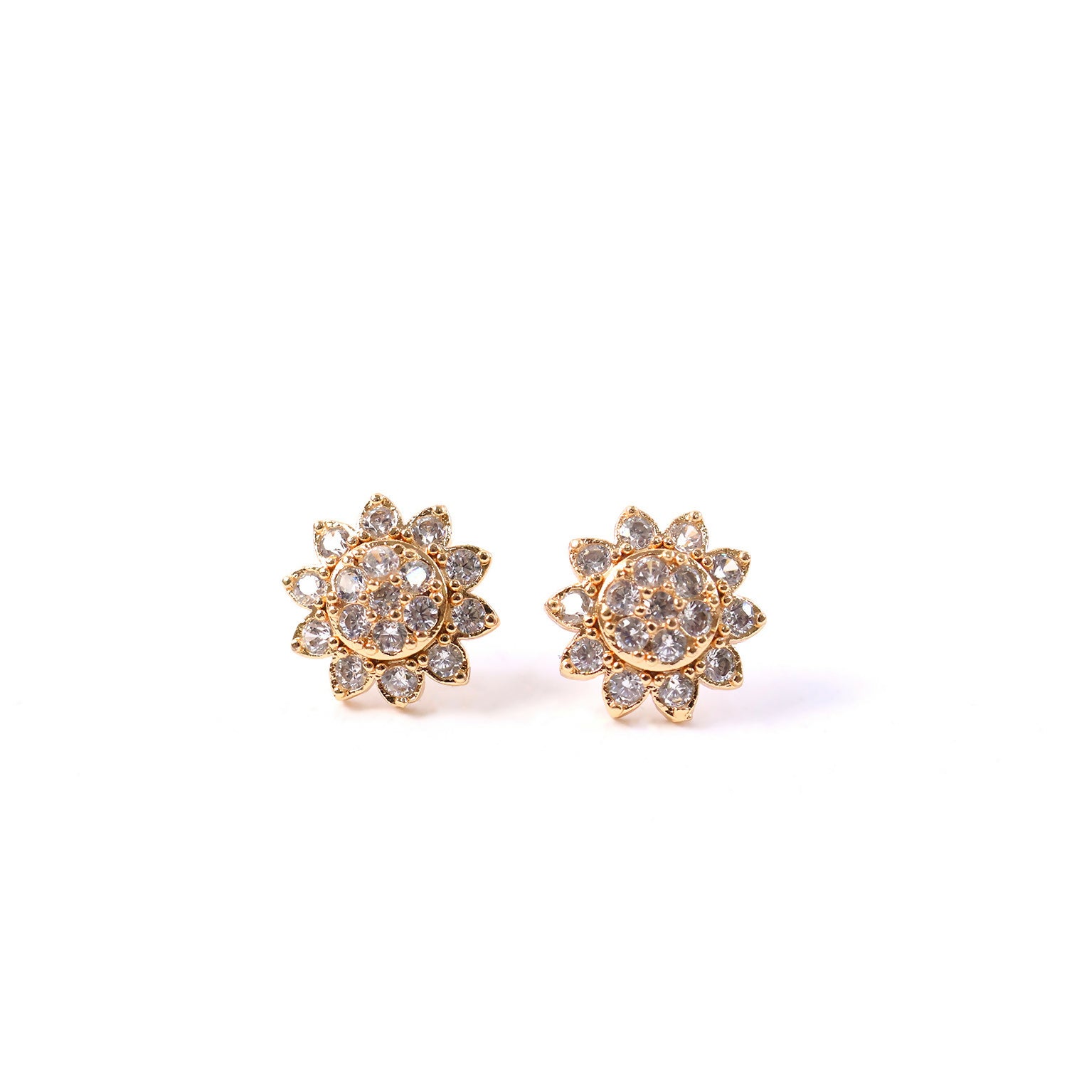 Elegant Floral CZ Stud Earrings with Gold Tone Finish for Daily & Party Wear Women