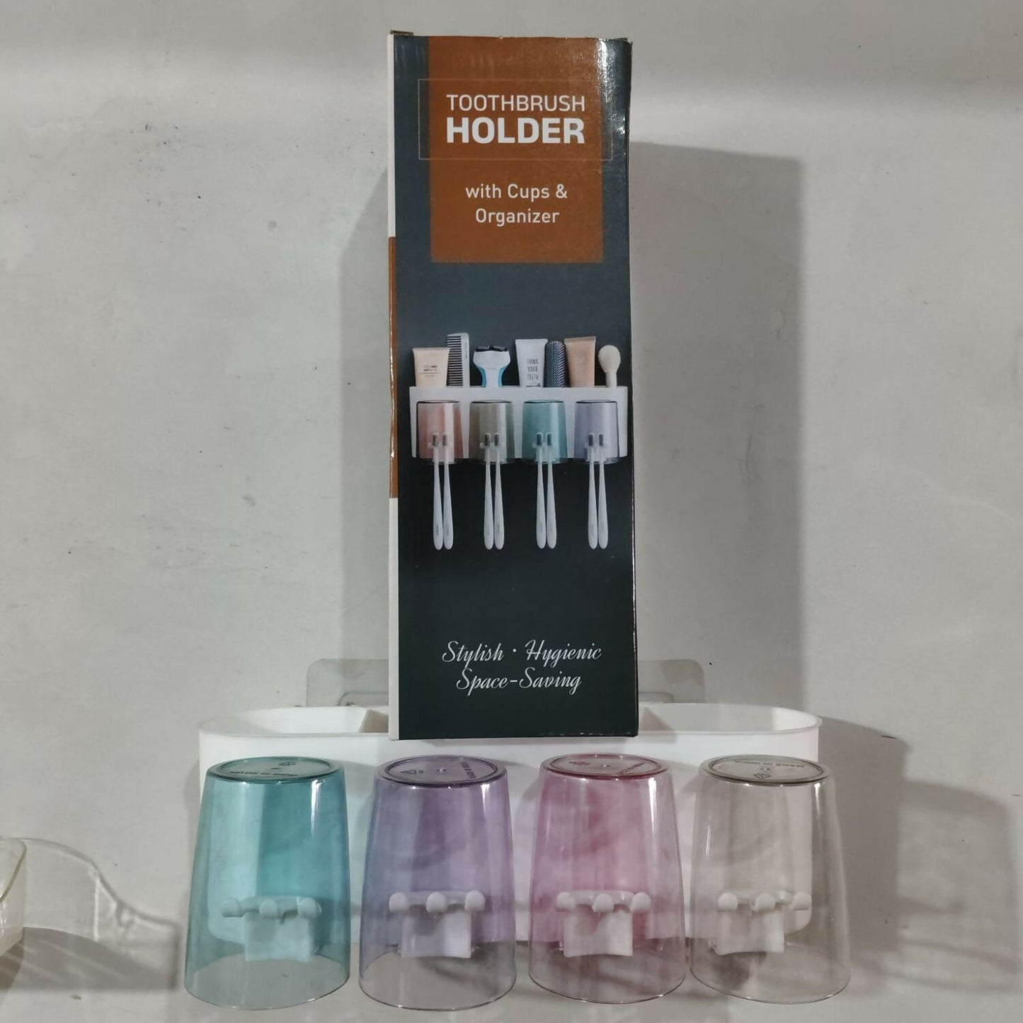 Toothbrush Holders & Storage Rack with 4 Cute Cartoon Cups