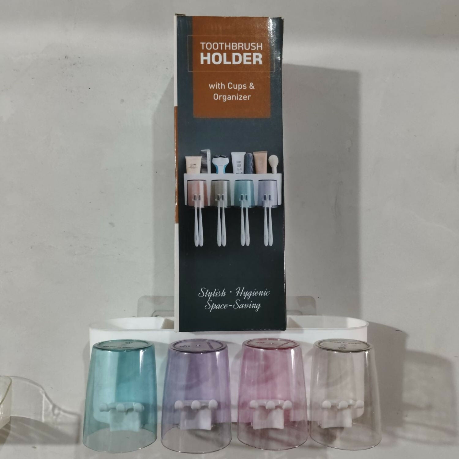 Toothbrush Holders & Storage Rack with 4 Cute Cartoon Cups