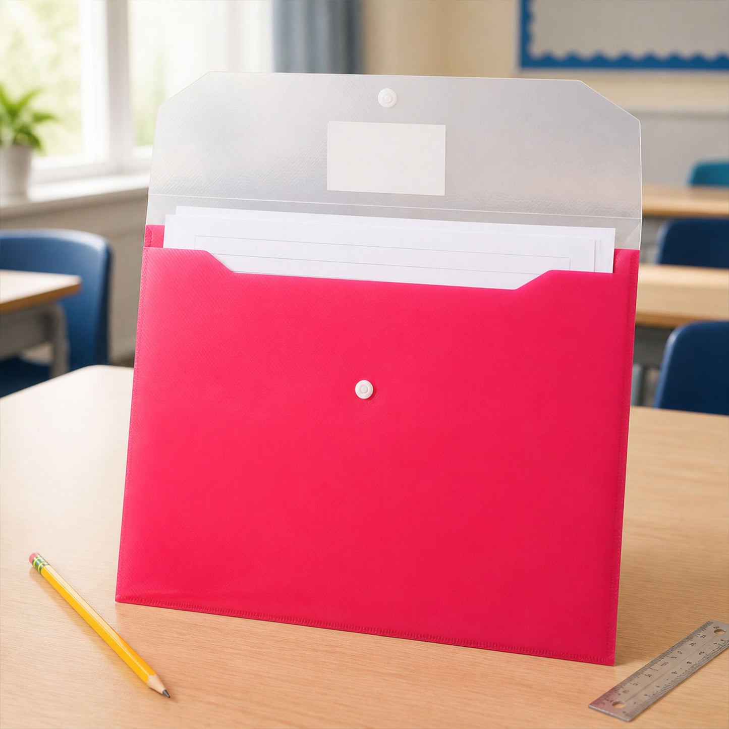 Double Pocket Document Bag File Envelope Folder with Snap Button for A4 Papers (1 Pc, Mix Colour)