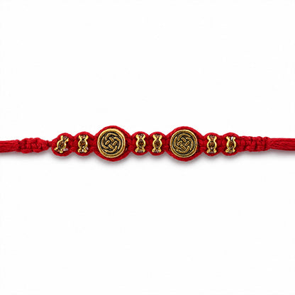 Red Braided Rakhi with a Row of Antique Gold Coin-Style Charms
