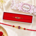 Meenakari Rakhi – Blue Red Floral AD Stones for Brother