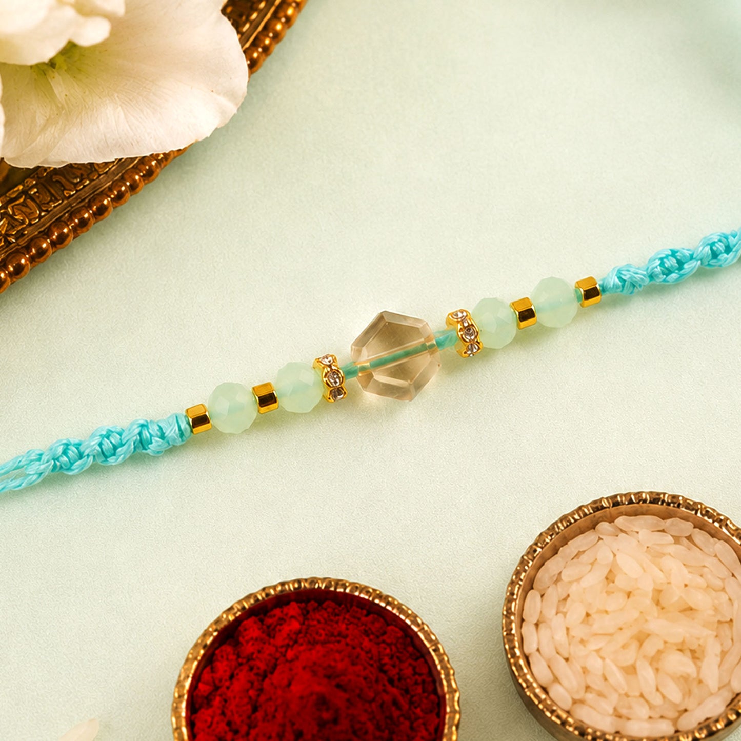 Premium Sparkle Designer Rakhi with Pearl Detail, Stone Centre and Gift Ready Style