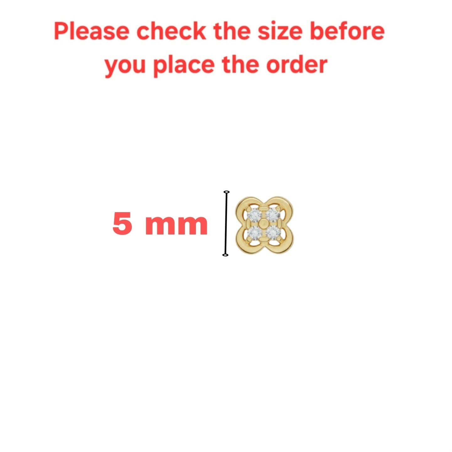 Side view of gold plated flower flat back nose stud with secure threading