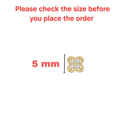 Side view of gold plated flower flat back nose stud with secure threading
