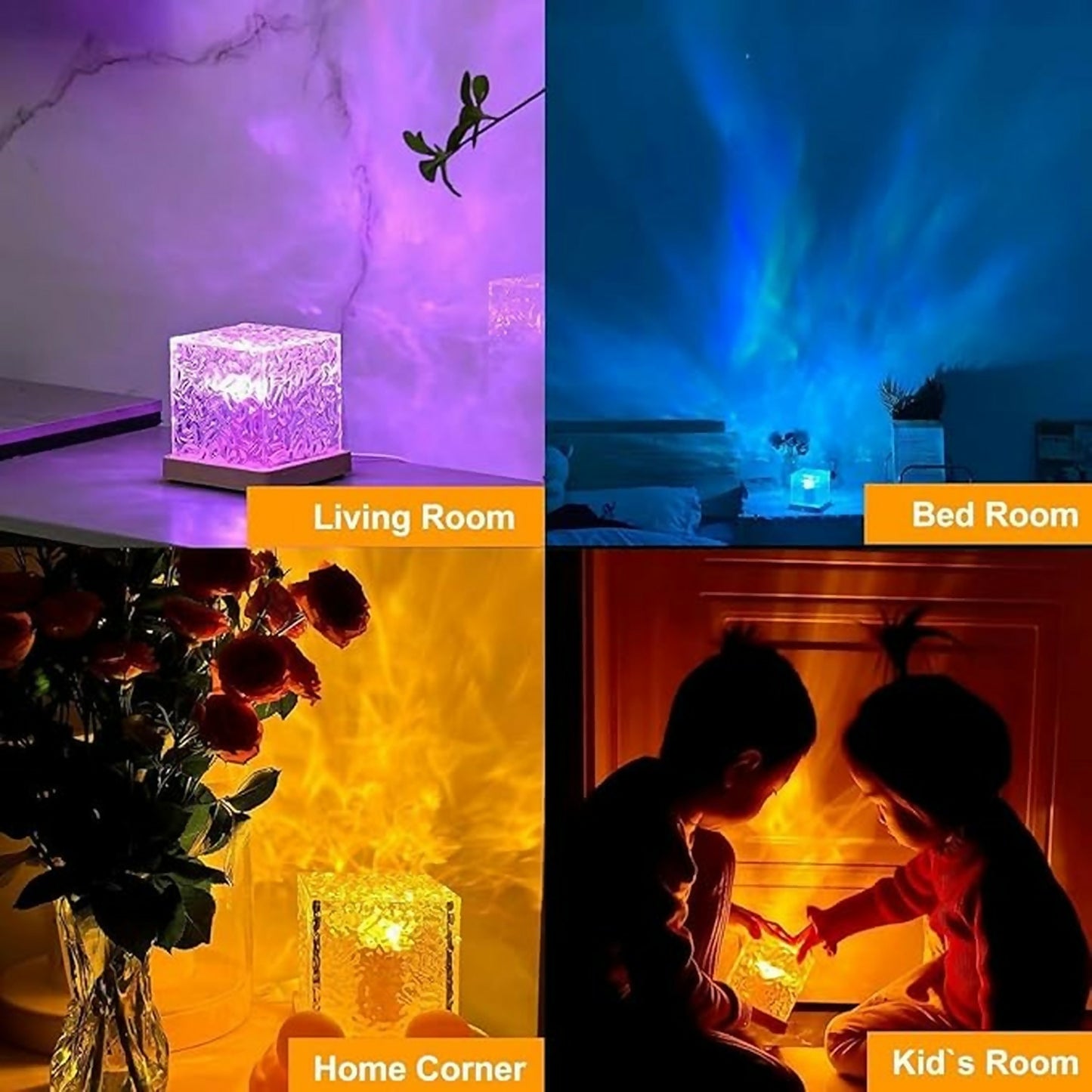 Crystal Ice Cube LED Night Lamp with Touch Control and Wooden Base