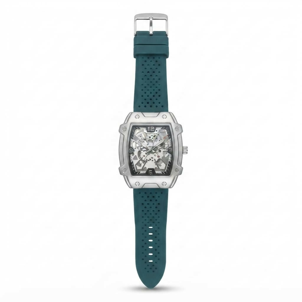 Premium Silver Dial Men's Watch With Silicone Strap For Trendy Casual Style