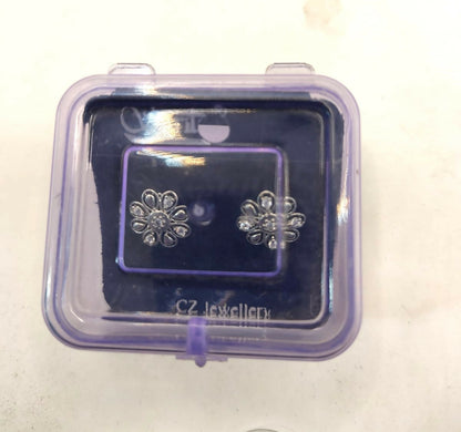 Dainty Silver Flower Stud Earrings with AD for women and girls