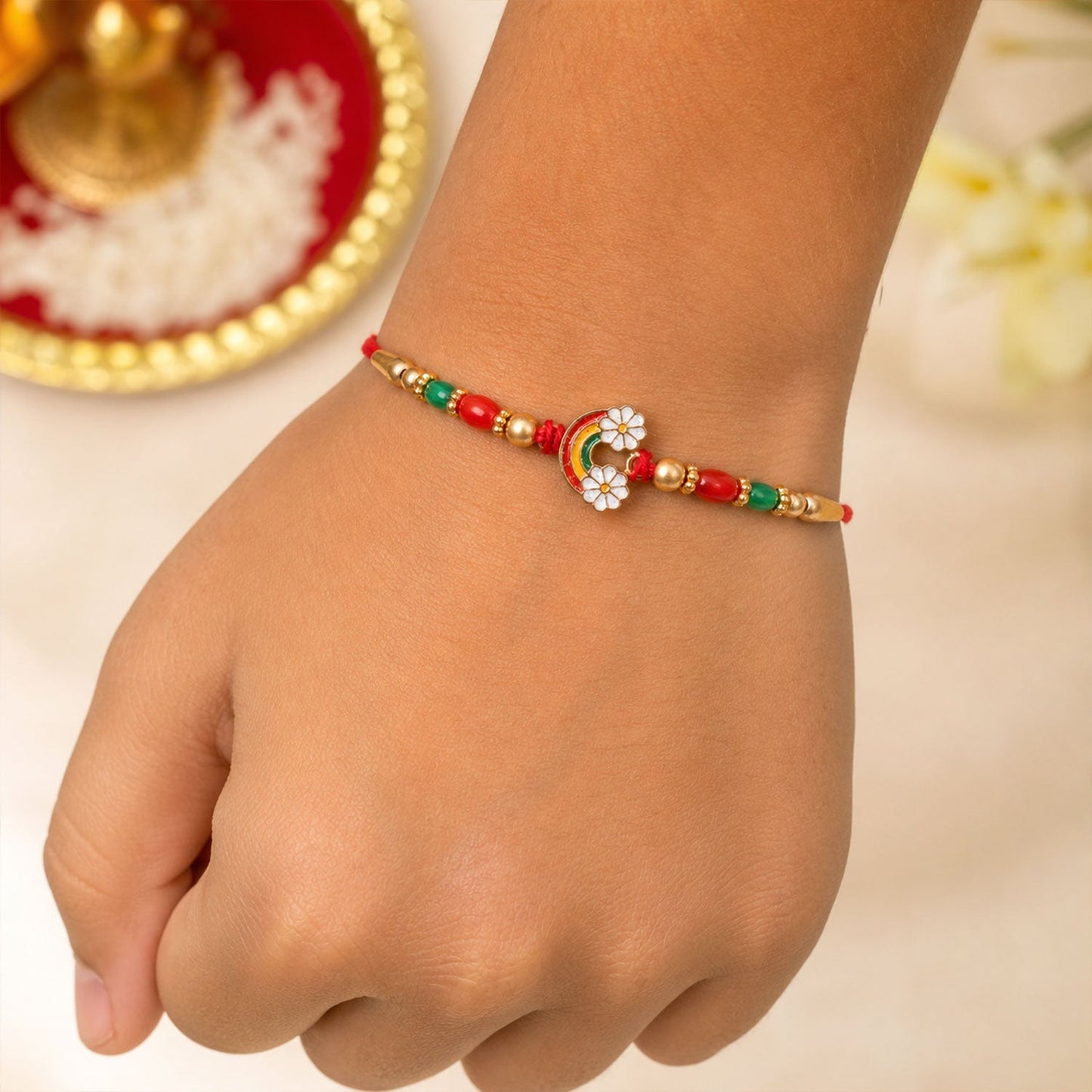 Rainbow Flower Rakhi Enamel Beadwork for Brother (10pcs)