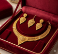 Festive Gold Tone Necklace Set for Women with Earrings and Maang Tikka Jewellery