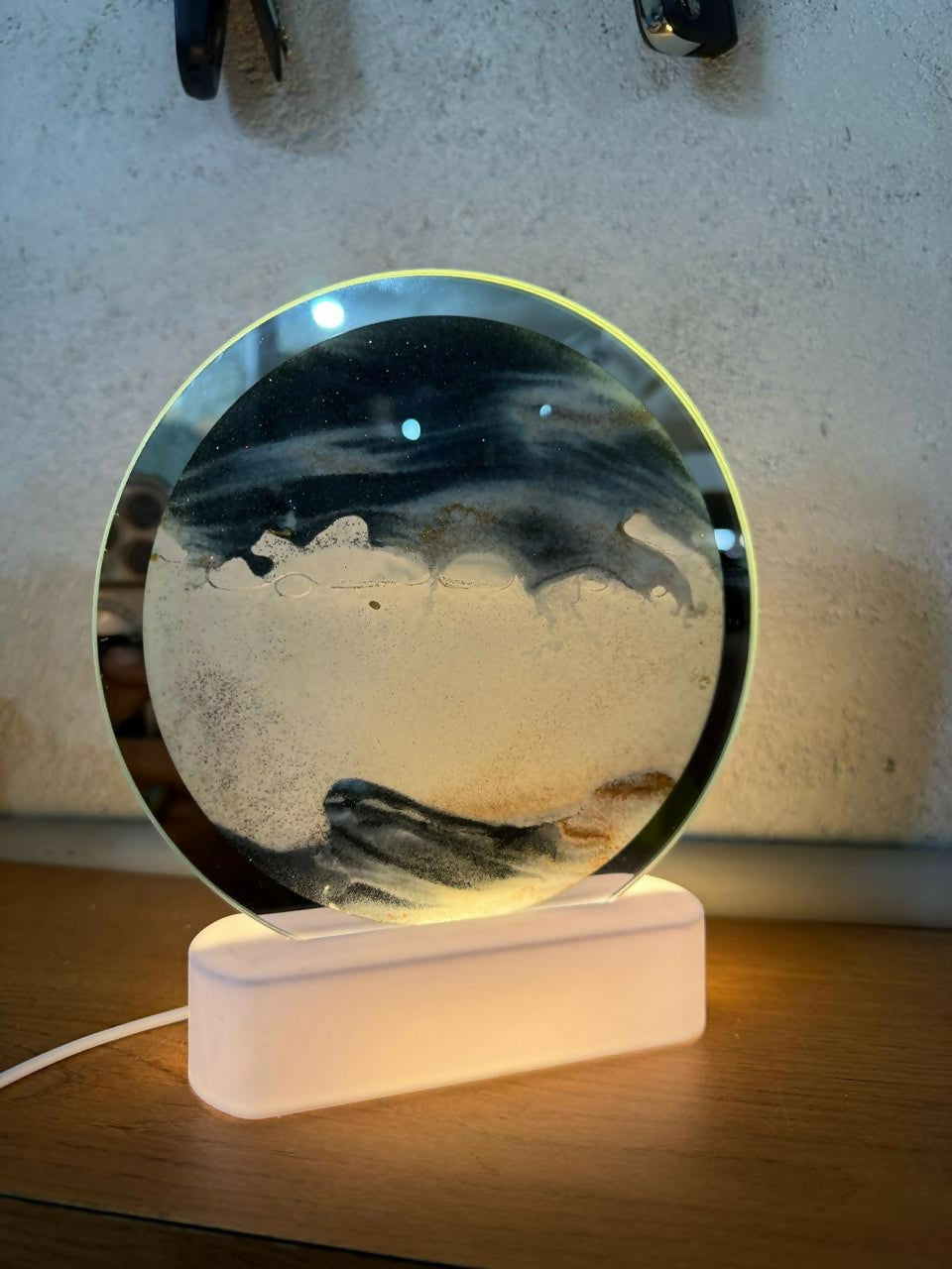 LED Round Static Grey Sand Art Lamp | Modern Ambient Decorative Night Light