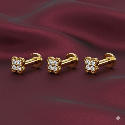 Three gold plated clover nosepin studs in a combo pack