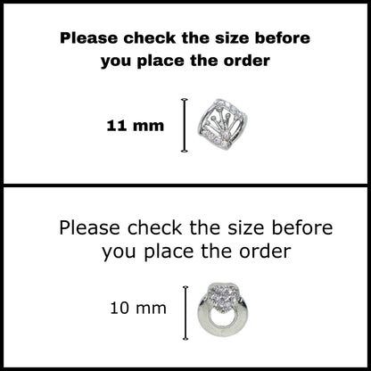 Close-up of silver cubic zirconia stud earrings with anti-tarnish finish on white background