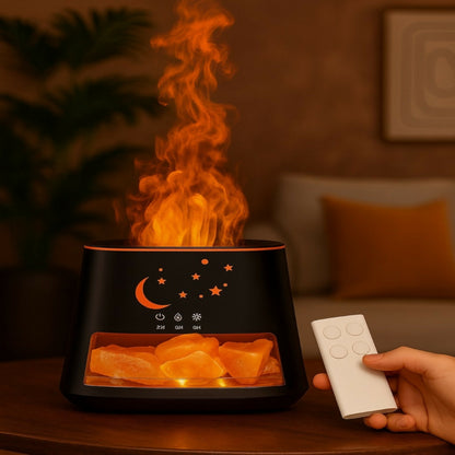 Moon & Stars Flame Aroma Diffuser with Himalayan Salt Rocks & Remote