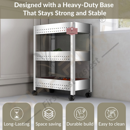 Stainless Steel 3-Tier Vegetable Storage Trolley Silver