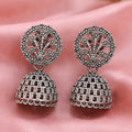 Oxidized Silver Jhumka Earrings – Elegant Floral Ethnic Jewelry