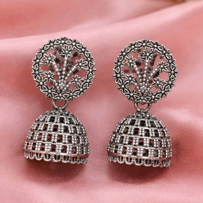 Oxidized Silver Floral Jhumka Earrings for Women – Traditional Ethnic Designer Jewelry