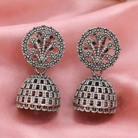 Oxidized Silver Floral Jhumka Earrings for Women – Traditional Ethnic Designer Jewelry