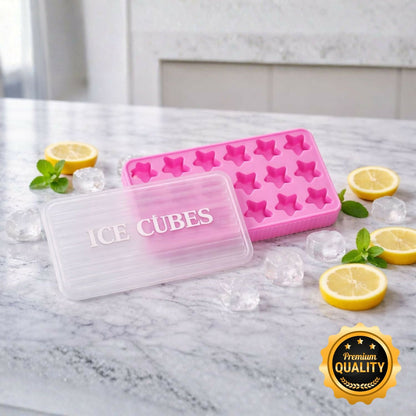 Star Shape Ice Cube Tray with Lid 1 Pc Flexible Silicone Ice Mold for Drinks