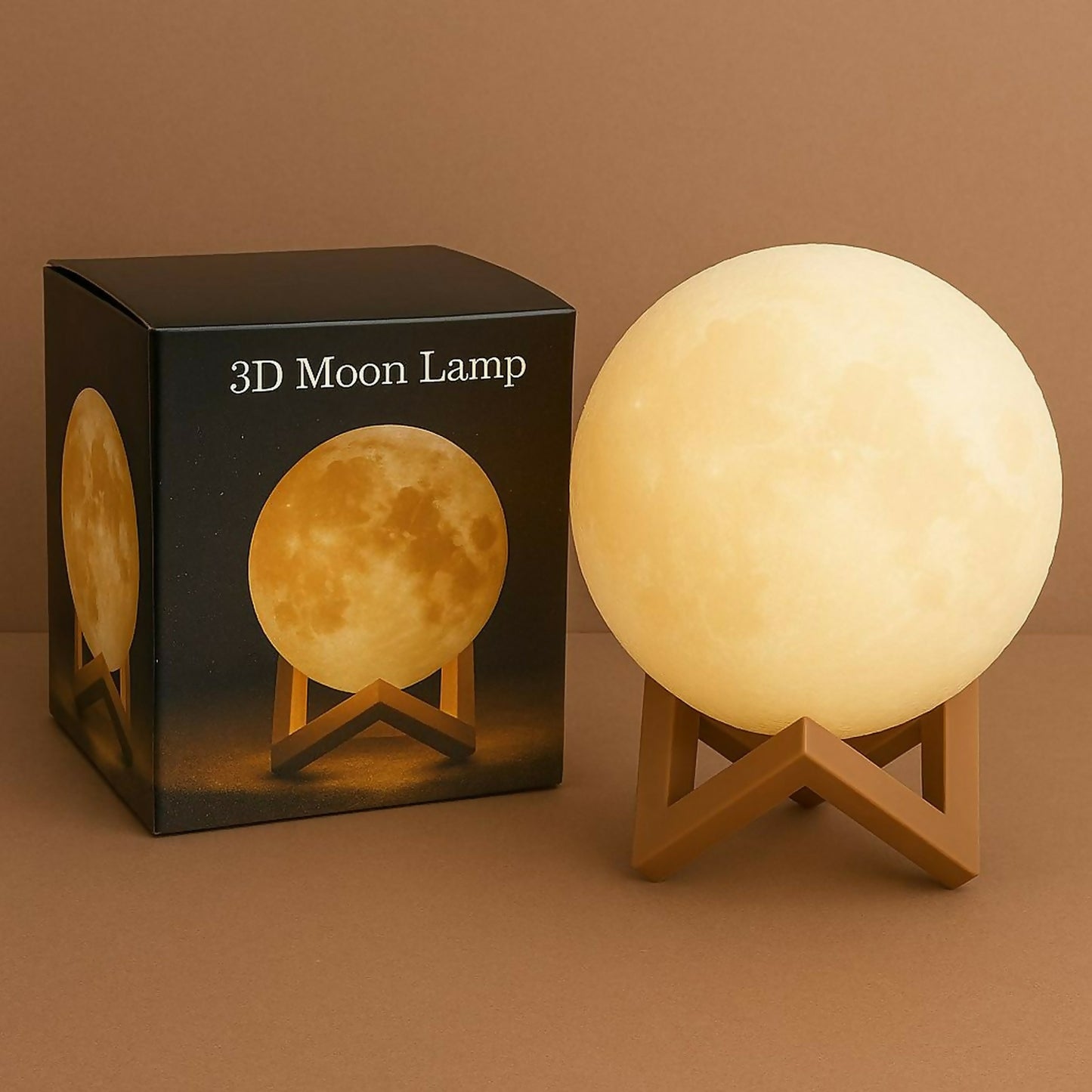 3D Moon Lamp with Plastic Stand | Warm LED Night Light for Home & Bedroom Decor