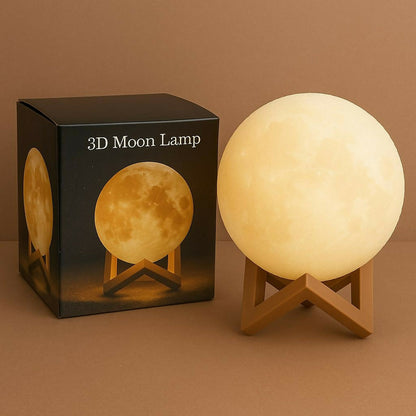 3D Moon Lamp with Plastic Stand | Warm LED Night Light for Home & Bedroom Decor