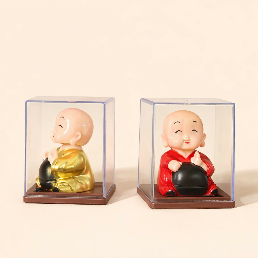 Laughing Buddha Idol in Transparent Display Box for Home & Office Decor (1 PC SOLAR POWERED)