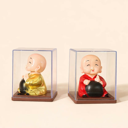 Laughing Buddha Idol in Transparent Display Box for Home & Office Decor (1 PC SOLAR POWERED)