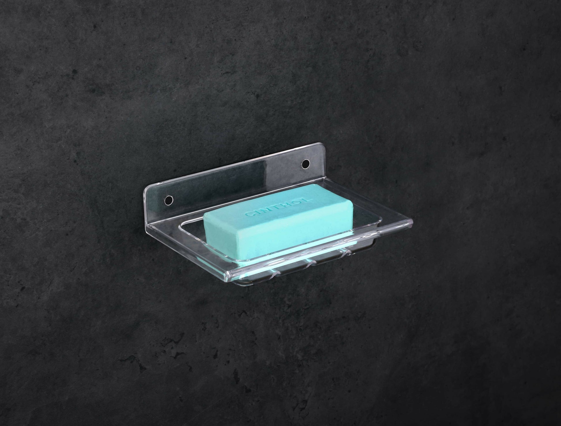 Glossy durable PC soap dish mounted on wall in bathroom