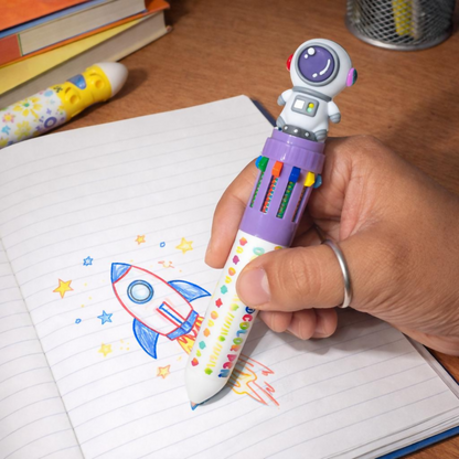 10-in-1 Multicolor Pen for Kids Astronaut Design Pink Purple Color (SET OF 2)