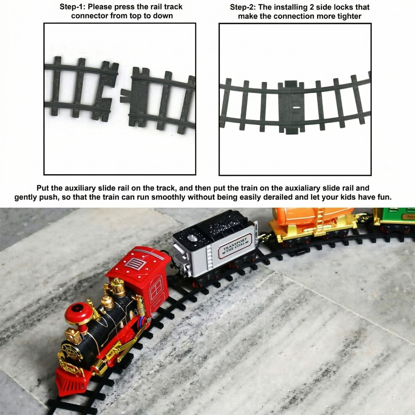 Train running smoothly on connected railway tracks