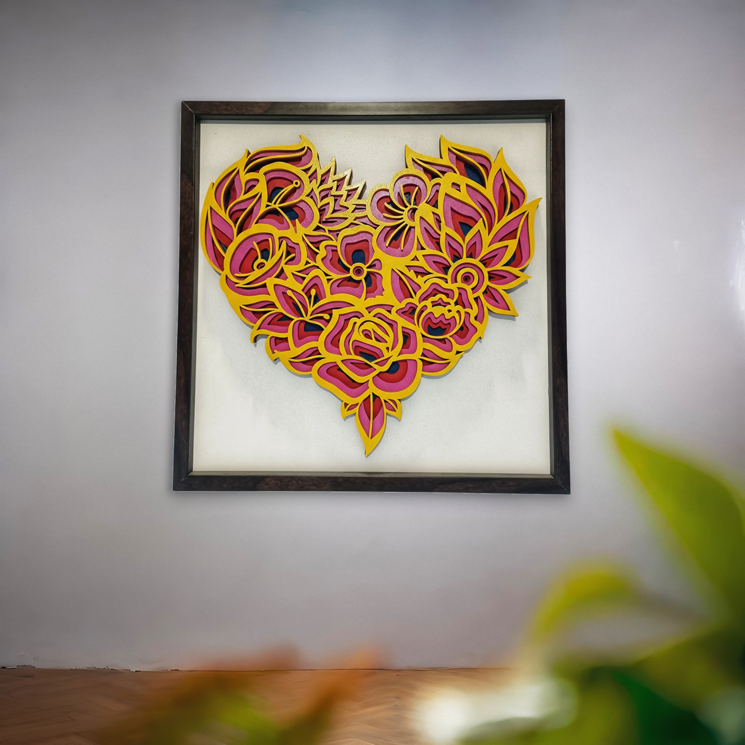Handcrafted Multi-Layer Wooden Heart Wall Art – 3D Romantic Frame | Love & Couple Gift | Handmade Wall Decor for Bedroom, Living Room & Home Interiors