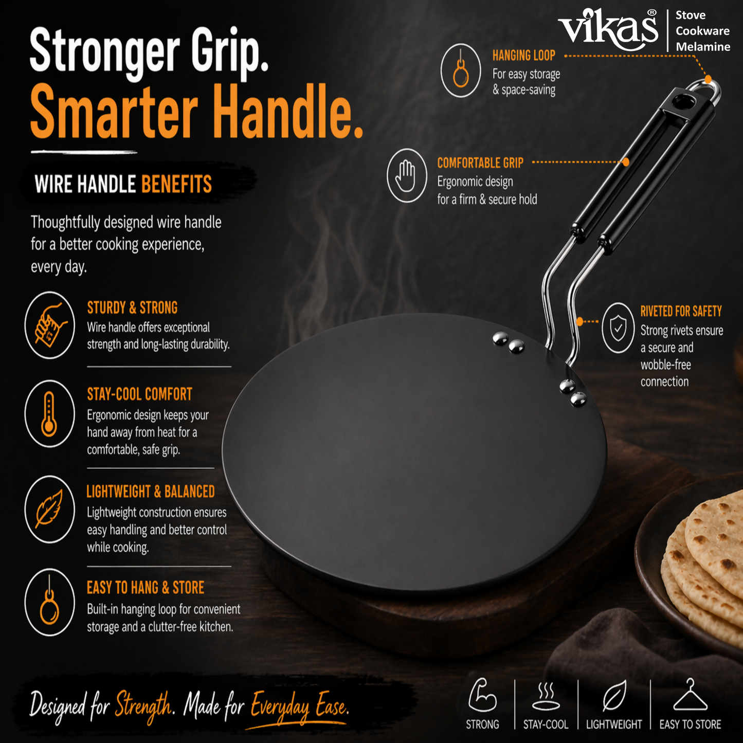 Vikas Roti Tawa sturdy stay-cool wire handle