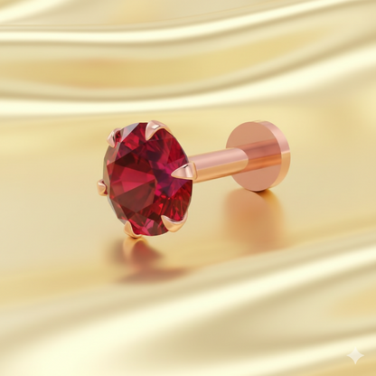 Flat back design of rose gold plated ruby red nosepin stud for comfortable wear