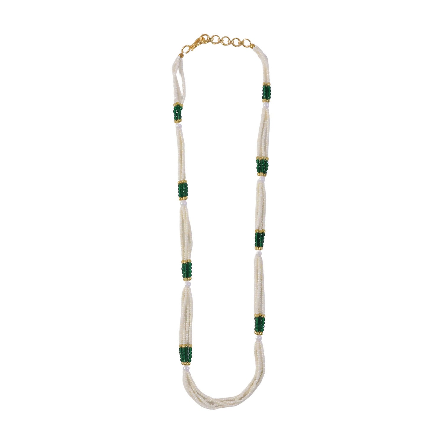 Pearl mala necklace styled with traditional Indian attire