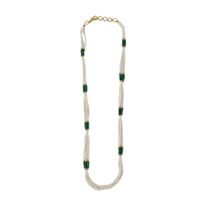 Pearl mala necklace styled with traditional Indian attire