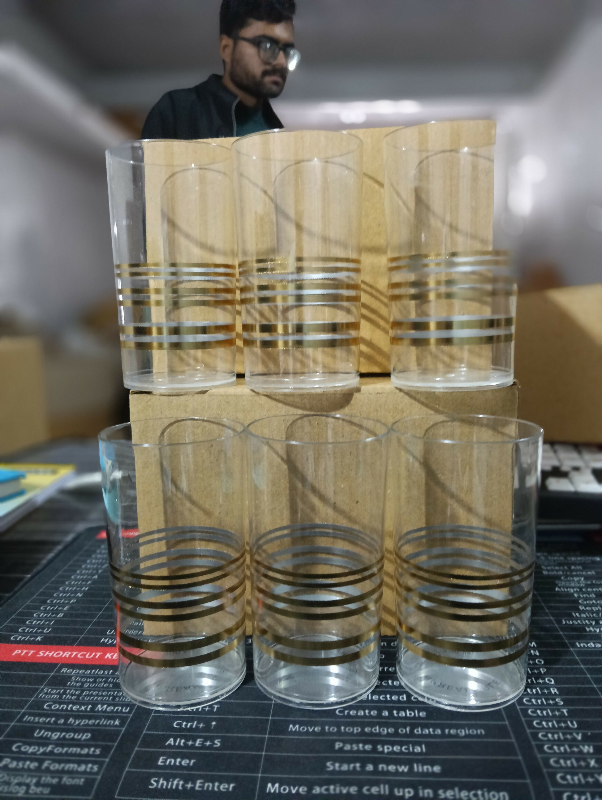 Gold Strip Design Plastic Glass (pack of 6)