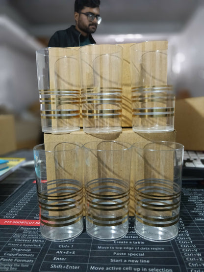 Gold Strip Design Plastic Glass (pack of 6)