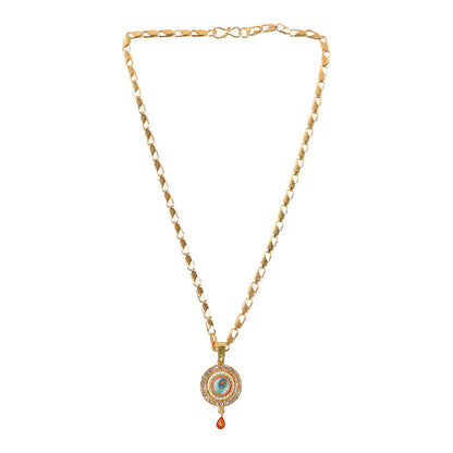 Gold Plated Evil Eye Pendant Necklace with Morpich Crystal Border