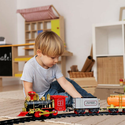 Complete electric train toy set with sound, smoke and lights