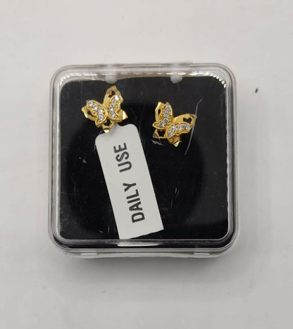 Gold Plated Butterfly Stud Earrings with Sparkling AD for women and girls