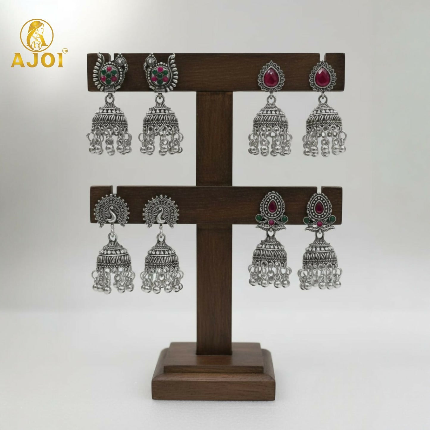 Oxidised Silver Traditional Jhumka Earrings Combo Set (4 Pairs) for Women & Girls