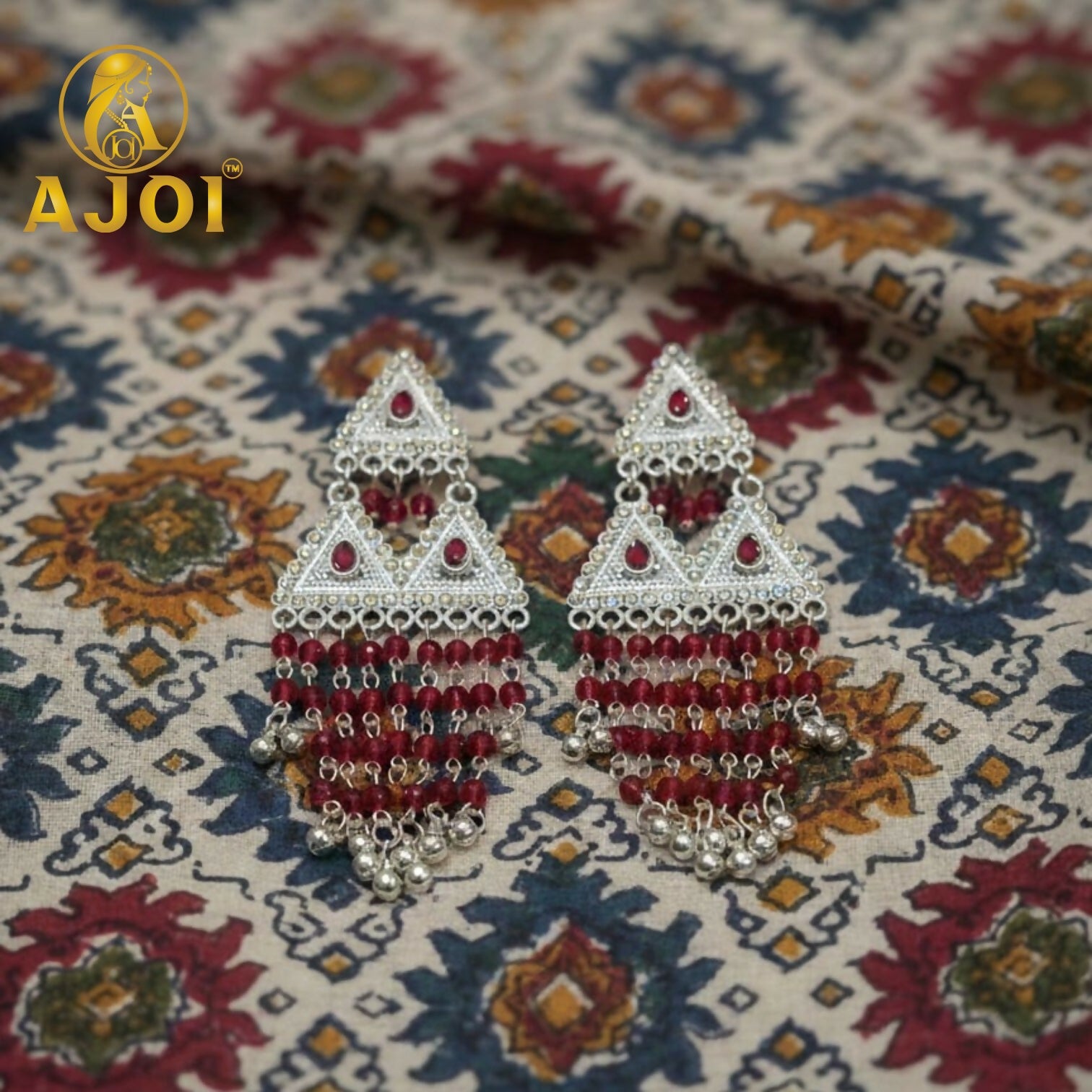 Royal Ruby Red Layered Designer Earrings with Statement Drop and Stone Detailing