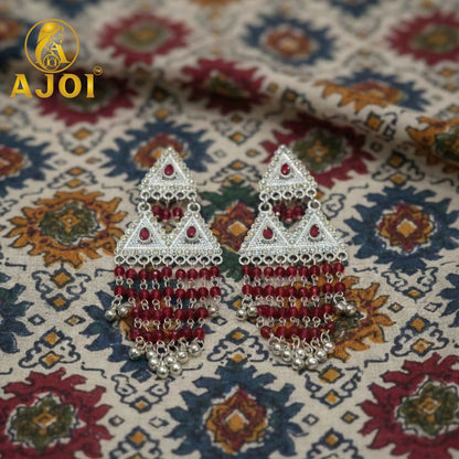 Royal Ruby Red Layered Designer Earrings with Statement Drop and Stone Detailing