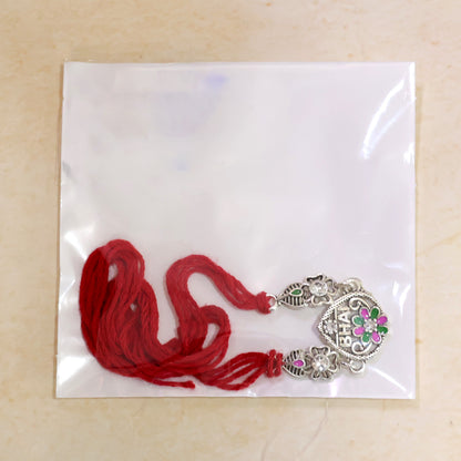 Elegant Rakhi with BHAI Text Plaque, crystal accents and gift style for Gift Styling