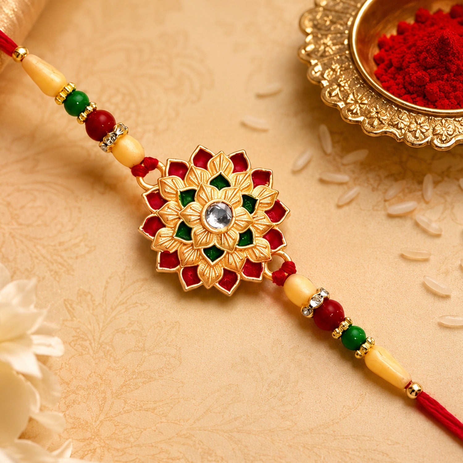 Flower Design Rakhi Elegant Floral Thread for Brother (5pcs)