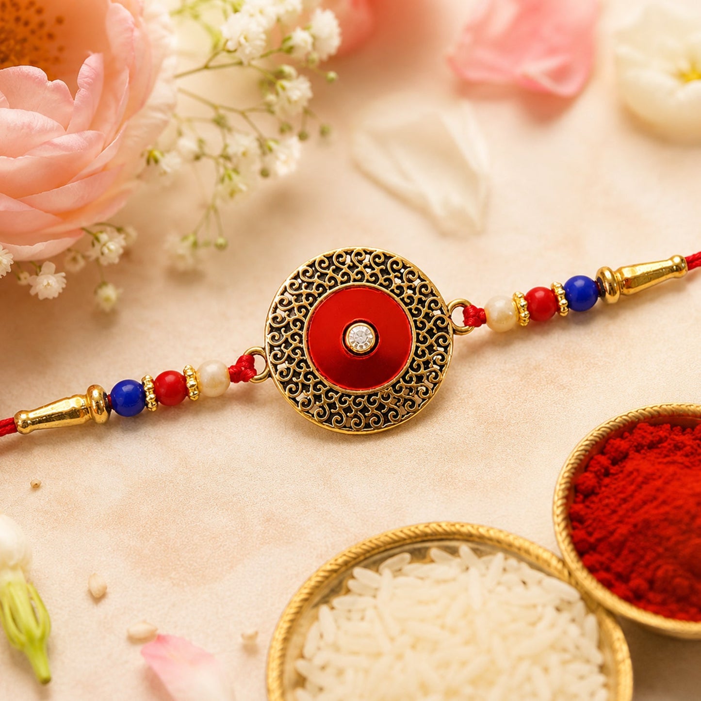 Green Filigree Rakhi Antique Golden Design for Raksha Bandhan (10pcs)